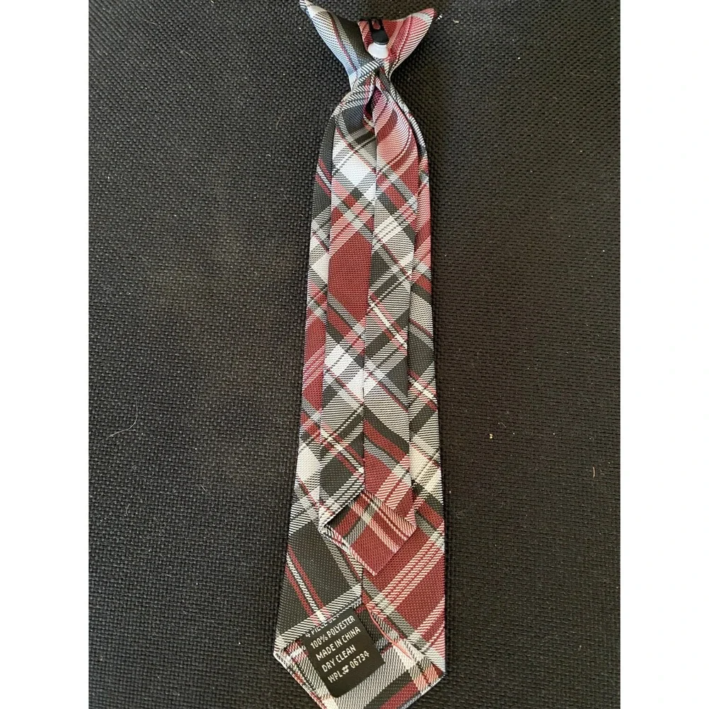 Red Black White Plaid Clip-On Necktie Polyester‎ Formal School Uniform Tie